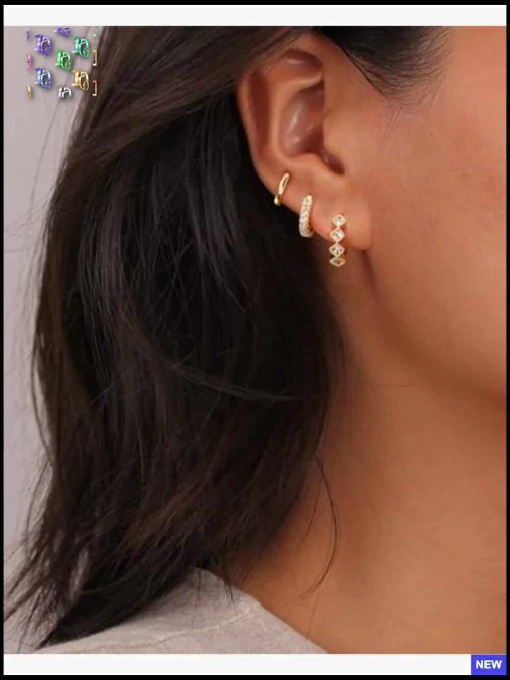 Trendy Gold Hoop Earrings Set 3 Sizes Chunky Micro Pave Cubic Zirconia Dangle